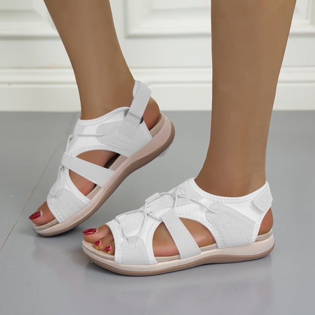 LSLJS Women's Retro Casual Lightweight Breathable Fish Mouth Open Toe Round Toe Beach Roman Sandals