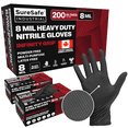 thumbnail image 1 of [200 Pack] SURESAFE 8 Mil Nitrile Gloves Medium, Powder & Latex Free, Diamond Grip, Fully Textured & Ribbed, For Work, Mechanics, BBQ, Butcher, Black Cooking Gloves Disposable, 1 of 6