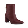 thumbnail image 1 of Unique Bargains Bottines à Talon Bloc à Bout Pointu à Fermeture Éclair Arrière pour Femme Bourgogne (Taille 8), 1 of 7