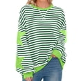 thumbnail image 2 of Swstbby Liquidation d'Économies d'Automne! Hauts d'Automne pour Femmes Grande Taille, Blouse Mode pour Femme à Col Rond à Rayures Imprimées Ample à Manches Longues Blouses Chandails Vert m, 2 of 5