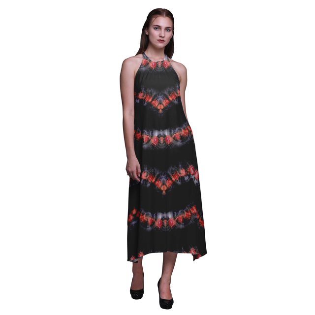 Bimba Robe de Plage d'Été pour Femmes, Dos Nu, Col Licou, Imprimée Teinture sur Nœuds - Grand