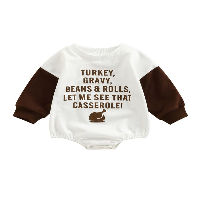 Bébé Garçons Filles L'action de Grâce Romper Manches Longues Col Rond Lettres Léopard Print Body