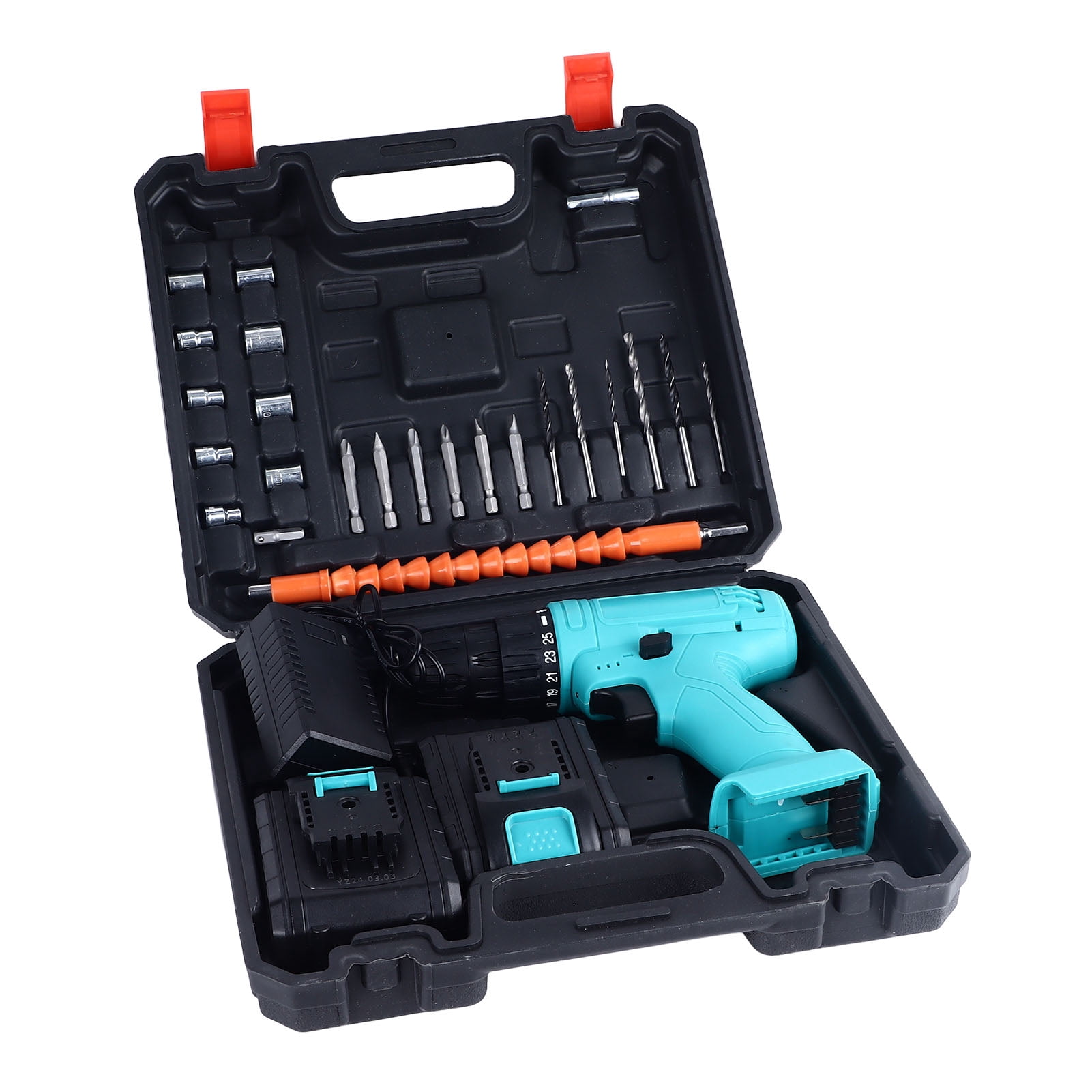 Rechargeable Lithium Electric Drill, US Plug 100-240V Lithium Electric Drill Efficient Charging Lightweight Cordless with 2 21V Batteries for Industrial Use