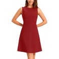 thumbnail image 1 of INSPIRE CHIC Robe Midi Évasée Sans Manches de Travail pour Femme, Couleur Unie, Ligne A, L Rouge, 1 of 6