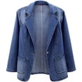 thumbnail image 2 of CEHVOM Veste en Denim pour Femmes à Col à Revers Coloré, Coupe Amincissante, Manches, Liquidation, 2 of 8