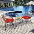 thumbnail image 2 of Costway Ensemble Bistro en Rotin pour Patio 3 Pcs Table Basse Fauteuil Jardin Coussin Rouge, 2 of 10