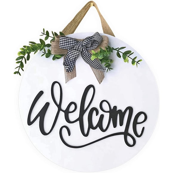 Happy Naya Welcome Sign for Front Door- Front Door Decor Front Porch Decorations Hanging Sign Rustic White Wooden Farmhouse Signs on Paulownia Wood 12 x 12 Inch House and Office Sign