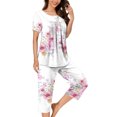 thumbnail image 2 of Rbaofujie Vêtements de Nuit pour Femmes Femmes Décontracté Col Rond Manches Courtes Blouse Pantalon Mode Pyjama Ensemble Vêtements de Nuit pour Filles, 2 of 5
