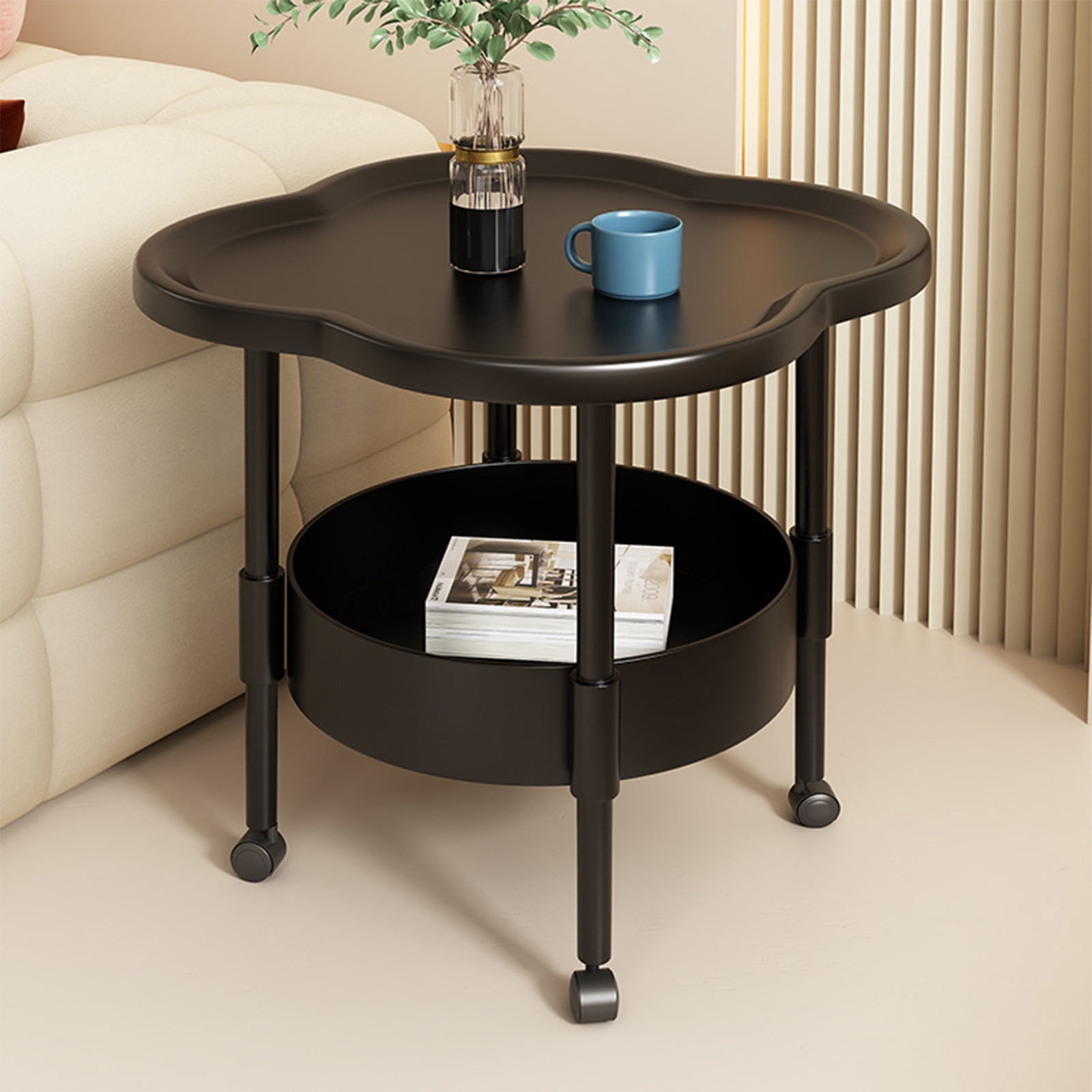 Compact Plastic Side Table - 17.32x17.32x18.9 Inch Small Bedside Table for Apartments, Modern Nightstand in Black/White/Coffee/Green, Space-Saving End Table for Living Room or Bedroom