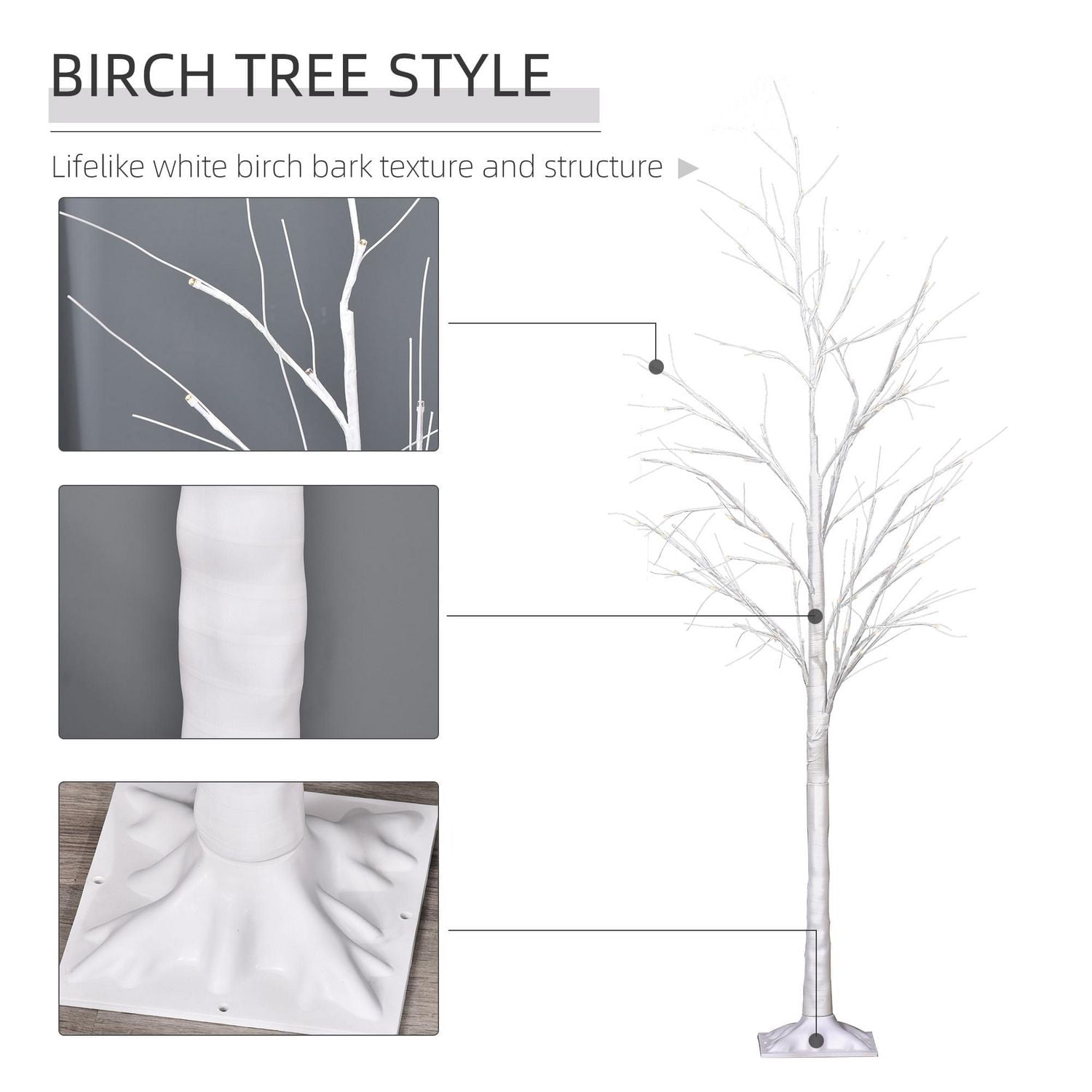 Outsunny 5FT lampe d'arbre artificiel avec 58 LED chaudes et 8 modes d'éclairage, bricolage pour la fête de mariage d'anniversaire en extérieur et en intérieur