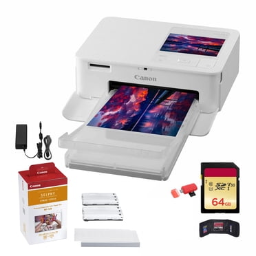 Canon SELPHY CP1500 Compact Photo Printer (White) (5540C002) + Canon RP-108 Color Ink and Paper Set + 64GB Ultra Memory Card + Cleaning Kit + Memory Card Wallet + Card Reader(International Model)