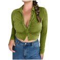 thumbnail image 1 of AherBiu Crop Tops for Women Trendy Long Sleeve Ruched Collared Button up Shirts Slim Tight Going out Tops, 1 of 7