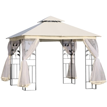 Outsunny Pavillon de Terrasse 10 Pieds x 10 Pieds, Auvent de Pavillon Extérieur, Blanc