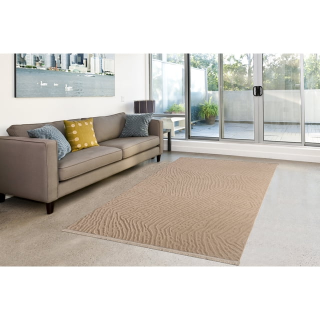 LaDole Rugs 3x5 ft Fluffy Shaggy Area Runner Rug | Textured Machine Washable Small Carpet For Entry Way, Hallway, Home Office, Entrance Indoor Floor Décor | Beige