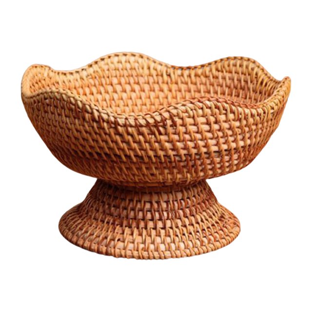 Food Snack Serving Basket, Footed Fruit Basket, Photo Props, Handcrafted Counter Serving Platter, Rattan Fruit Bowl, Woven Fruit Basket For Party small