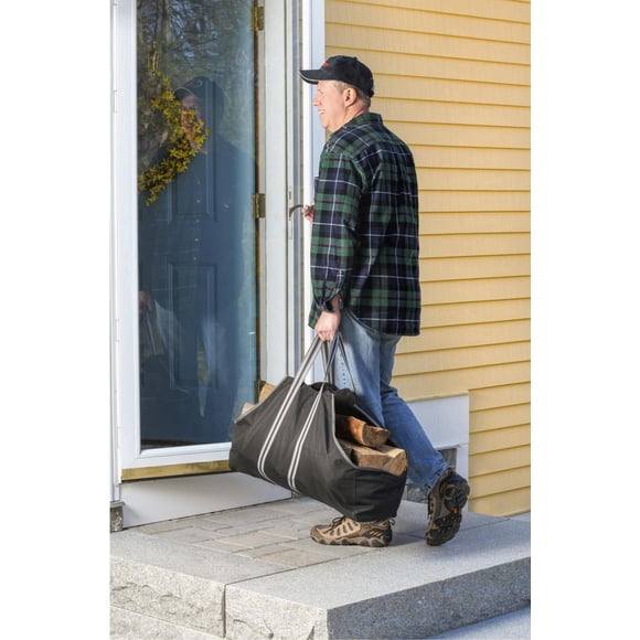 Grand sac pour bois de chauffage, 28 x 9 x 18 po, noir et gris