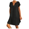 thumbnail image 2 of Robes de Collation des Grades pour Femmes Mode Femmes Décontracté Aguichant Col en V Robes Unies Été Manches Courtes Robe en Jean Robe de Bal pour Adolescentes en Liquidation, 2 of 9
