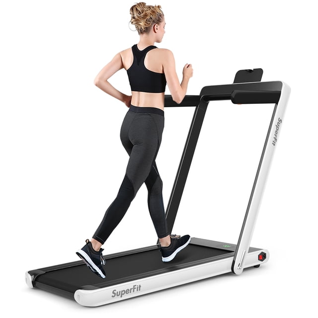 Patiojoy Tapis Roulant Pliant 2 en 1 Machine de Course Électrique avec Haut-Parleur Bluetooth Blanc