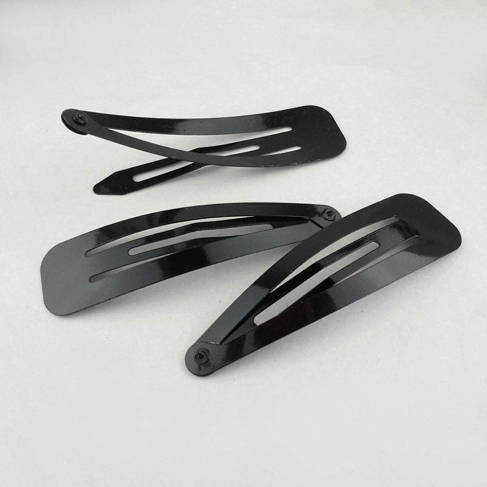 50Pcs Girl Black Hair Clips Barrettes Snap Clips Metal Epoxy Snap
