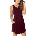thumbnail image 1 of Pisexur Robes pour Femmes Mode Col en V Sans Manches Robe Mini Décontractée Tunique Évasée Robe d'Été Basique Couleur Unie Robes d'Été Mode Taille Haute Robe de Plage avec Poches, 1 of 5