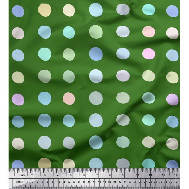 Soimoi Green Rayon Fabric Circle Geometric Print Fabric by Yard 56 Inch Wide