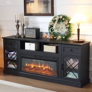 FIAKOA 70” Fireplace TV Stand for 80" TVs,Fireplace Entertainment Center with LED Lights,TV Console with 34" Electric Fireplace for Living Room