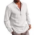 thumbnail image 3 of REDHOTYPE Mens Cotton Linen Shirt Casual Long Sleeve Henley Shirt Solid Tops, 3 of 7