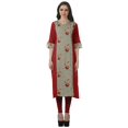 thumbnail image 1 of Moomaya Tunique Droite à Col en V pour Femmes, Manches Roulées, Kurta en Coton Imprimé, 1 of 6