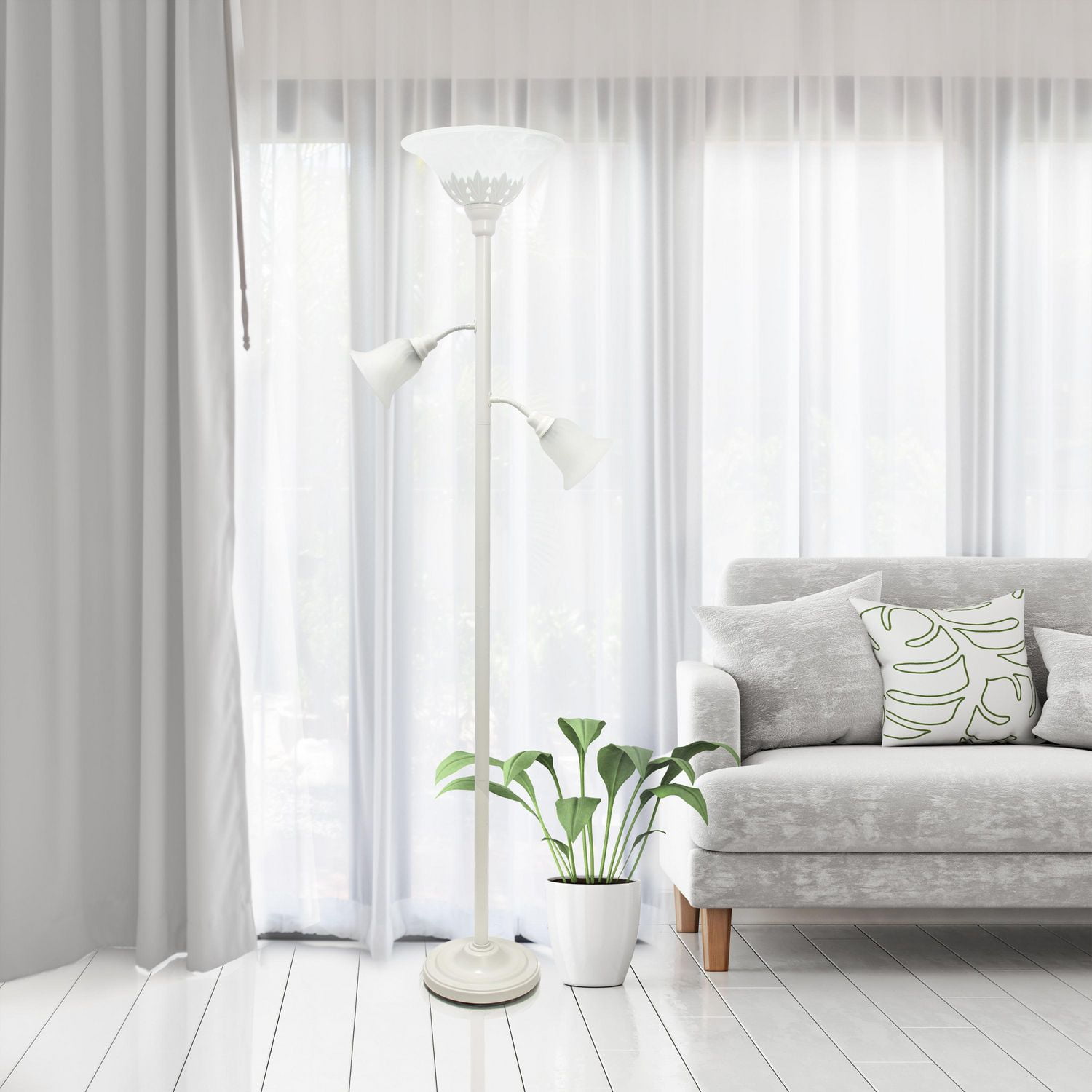 Elegant Designs 3 Light Floor Lamp with Scalloped Glass Shades