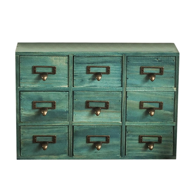9 Drawer Desktop Storage Cabinet with Metal Handles Countertop Cabinet Blue