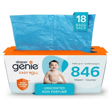 Diaper Genie Easy Roll Odour Lock Diaper Pail Refill, Unscented, 18 Bags