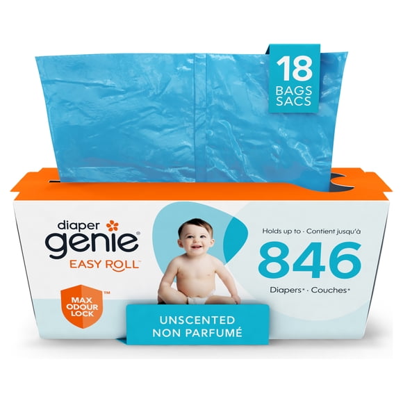 Diaper Genie Easy Roll Odour Lock Diaper Pail Refill, Unscented, 18 Bags
