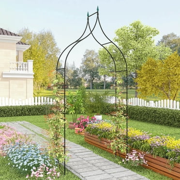 Costway 8'4'' High x 4'7'' Wide Steel Garden Arch Rose Arbor Climbing Plant Garden