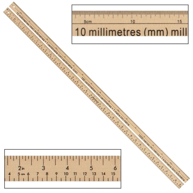 Merangue Règle de Bâton en Bois pour Mètre/yard, Lot de 6 en Bois de Pin Naturel avec Mesures Impériales et Métriques Double Face Incluant Millimètres, Centimètres, Mètres, Pouces et yards, avec Marquages Noirs Transparents et un Trou de Suspension pour un Rangement Facile, Convient aux Tâches de Mesure à l'École, au Bureau et en Artisanat.