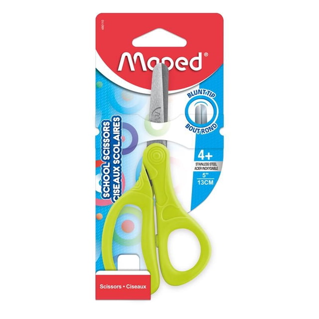 Maped Ciseaux pour Enfants Essentials avec Lames Émoussées en Acier Inoxydable de 5 Pouces (13 cm) et Manche Ambidextre Vert Néon pour l'Emballage de Ciseaux Scolaires, Conçus pour les Enfants de 4 Ans et Plus, Convenant aux arts Plastiques et à la Découpe du Papier.
