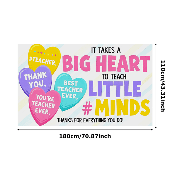 Colorful Heart Shaped Thank You Banner for Teachers Backdrop, Teachers Day Party Decorations, Classroom Decor, Teacher Appreciation Event, School Celebration, Photo Booth Background