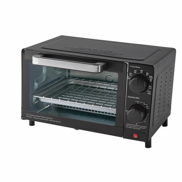 Mainstays 4 Slice Countertop Toaster Oven with 3 Settings, includes Baking Rack and Pan, Black, New