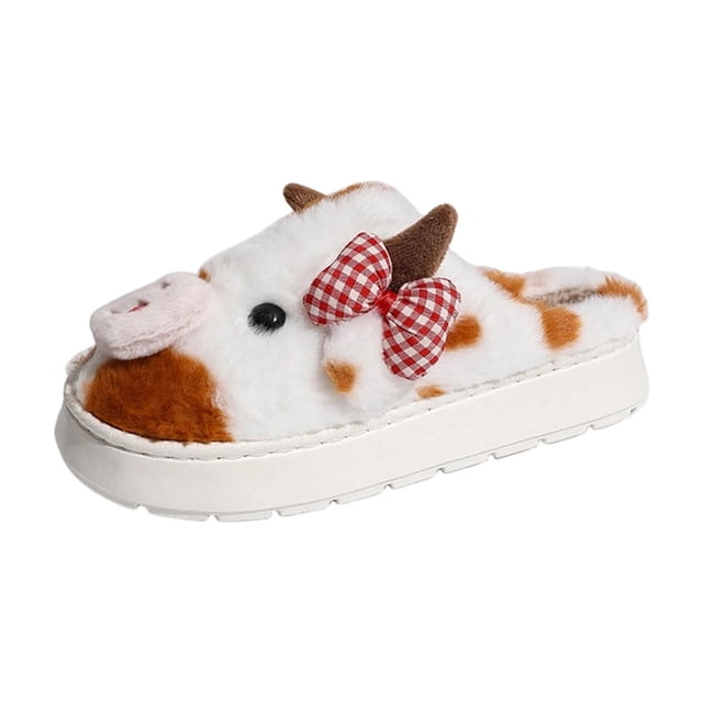 RXMEKW Pantoufles Chaudes pour Femmes, Pantoufles à Carreaux en Forme de Vache pour la Chaleur Intérieure