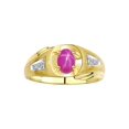 thumbnail image 1 of RYLOS Men's Rings Yellow Gold Plated Silver Rings Classic Designer Style 8X6MM Gemstone & Diamond Ring Star Ruby July Birthstone Rings For Men Size 10, 1 of 7