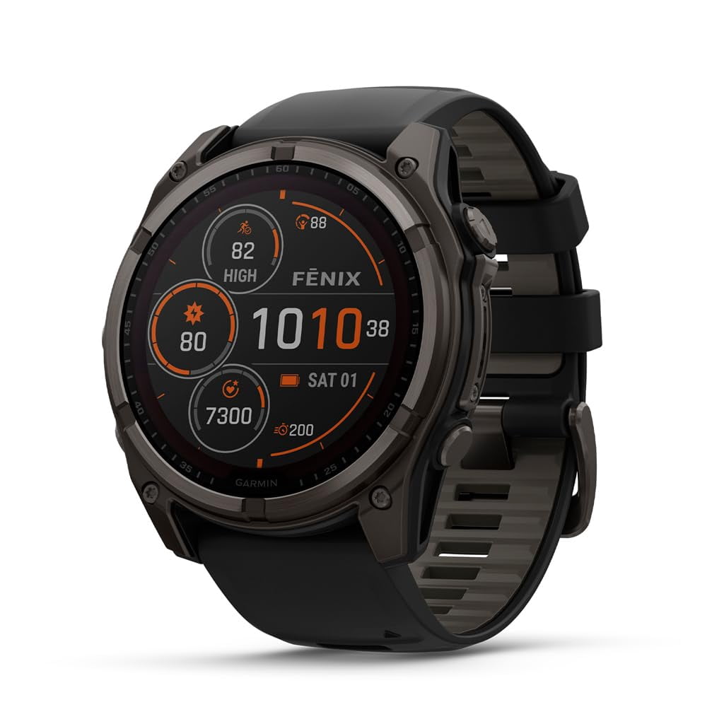 Garmin fēnix 8 – 47 mm, AMOLED, Sapphire, Premium Multisport GPS Smartwatch, Long-Lasting Battery Life, Dive-Rated, Built-in LED Flashlight, Titanium with Spark Orange/Graphite Band