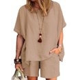 thumbnail image 4 of Ensembles Deux Pièces pour Femmes Décontractés Ensembles 2 Pcs pour Femmes Ensemble de Vêtements d'Été Femme Col Rond Sans Manches Hauts Pantalons Ensembles Style Pantalon Décontracté S_833 Survêtements pour Femmes Café TG, 4 of 7