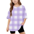 thumbnail image 1 of DecSea T-Shirt à Manches Courtes pour Filles, Enfants, Été, Ample, à Carreaux Imprimés, Col Rond, Hauts Décontractés Basiques, Tee 5-14 Ans, 1 of 8