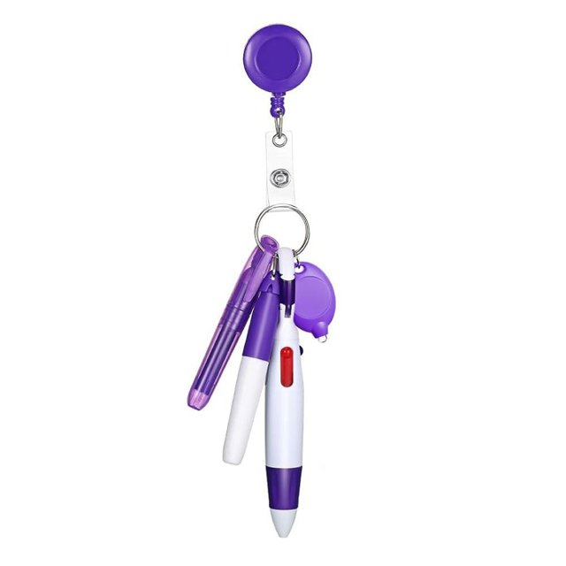 Ensemble de Stylos pour Infirmière Stylos pour Infirmière pour Badge Incluent Pointe Surligneur Marqueur Permanent Stylo Stylo à Bille Rétractable pour le Travail d'Infirmière Violet