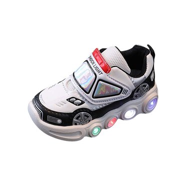 NOKIO Boys Light Up Sneakers LED Luminous Car Pattern Shoes - Soft Sole Athletic Toddler Sport Shoes for Jogging Playground Daycare
