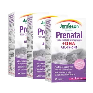 Jamieson Prenatal Multivitamine complète avec DHA - 3 x 60 Soutien à la grossesse et au mieux-être