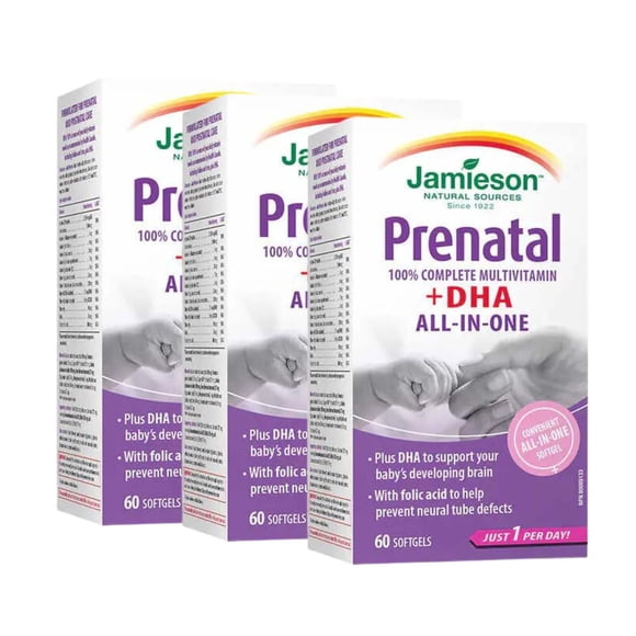 Jamieson Prenatal Complete Multivitamin with DHA - 3 x 60 Softgels | Pregnancy and Wellness Support