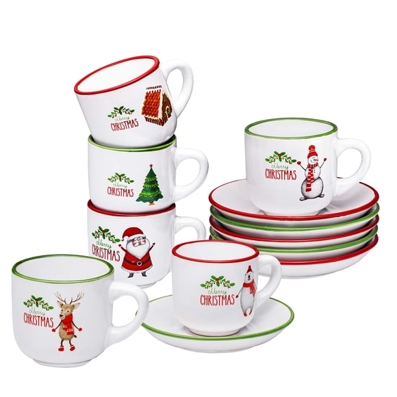 Tasses à Espresso à Thème de Noël avec Soucoupes - Tasses Demi-Tasse de 4 Onces - Ensemble de 6 Tasses de Noël pour Enfants