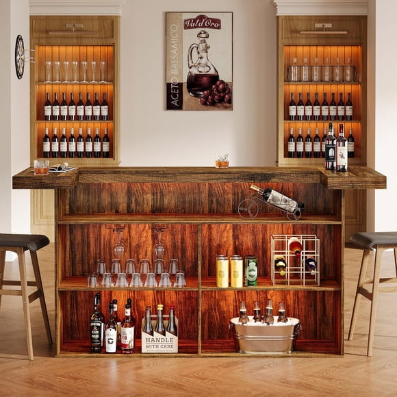 Tribesigns 70.9-Inch Large Modern Home Bar Cabinet,4-Tier Bar Table with Wine Glass Holder and Black Footrest, Liquor Cabinet with Storage Shelves