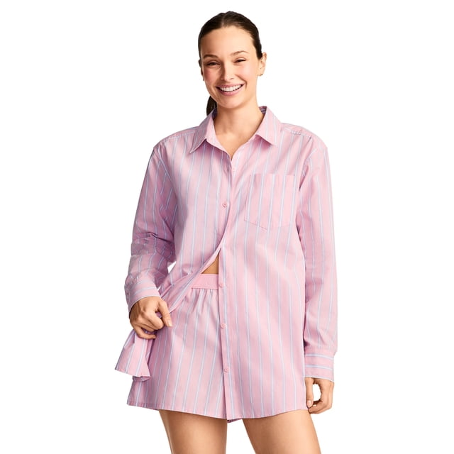 Jockey Women's 100% Cotton Poplin Long Sleeve Button Up