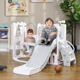 thumbnail image 2 of Qaba 6-in-1 Slide and Swing Set with Basketball Hoop, Climber, Grey, 2 of 10